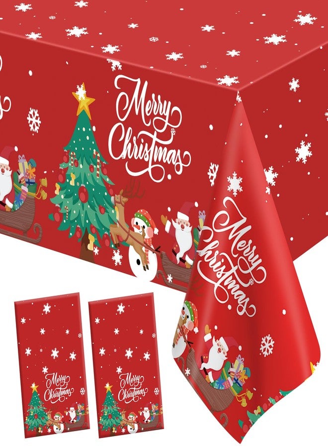 Leislam Christmas Tablecloth, 2PCS Disposable Red Plastic Tablecloth, 54 x 108 Inch Christmas Decorations Table Cloth, Xmas Tree Snowman Table Cover for Rectangle Tables for Xmas Holiday Party Favors Supplies - Image 1